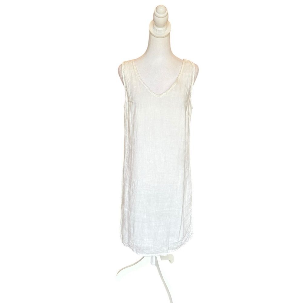 Cynthia Rowley White Linen Dress Sleeveless Mini Lagenlook Womens Size 8